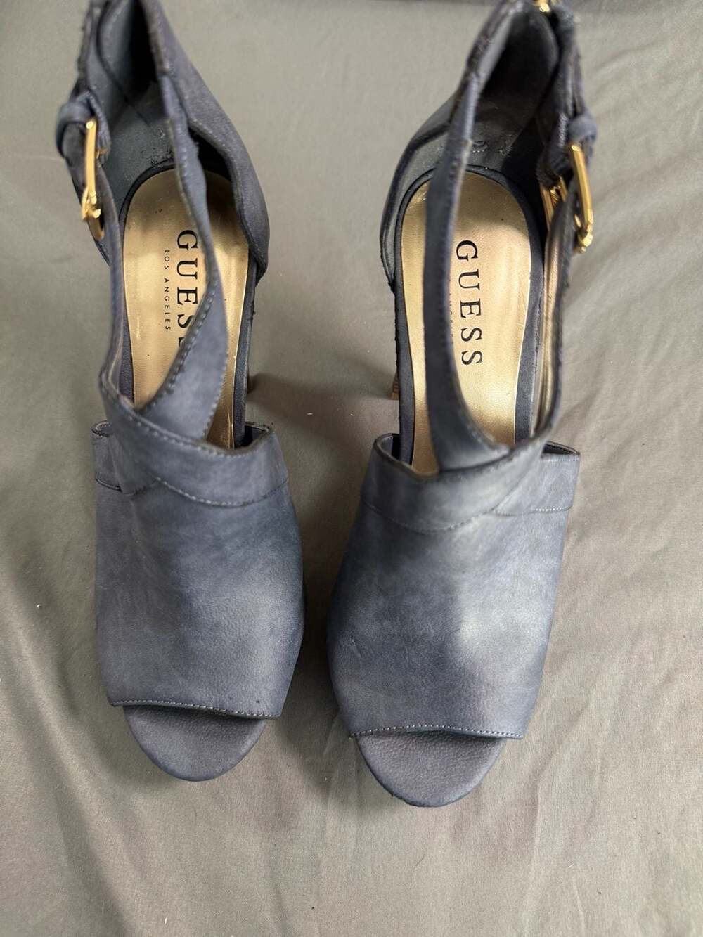 Guess Los Angeles Women's Blue Faux Suede Open-Toe Ankle Strap High Heels
